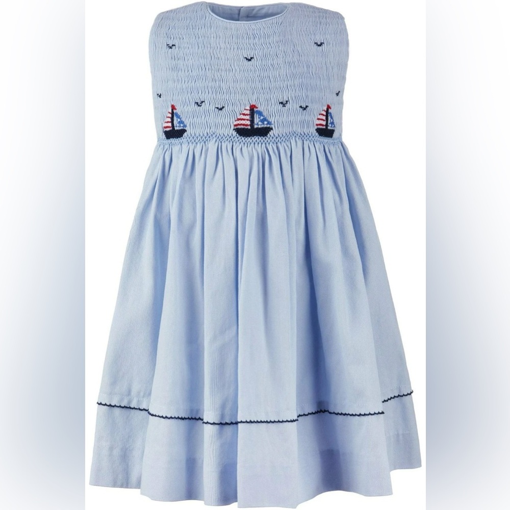 ⭐️ NEW WITH TAGS ⭐️ Sail Boats Blue Hand Smocked Toddler Dress 3T ❤️💙